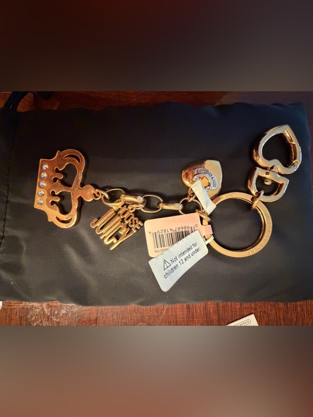 Nwt Gold Juicy Couture bling Keychain with Crown Choose Juicy and Heart clip